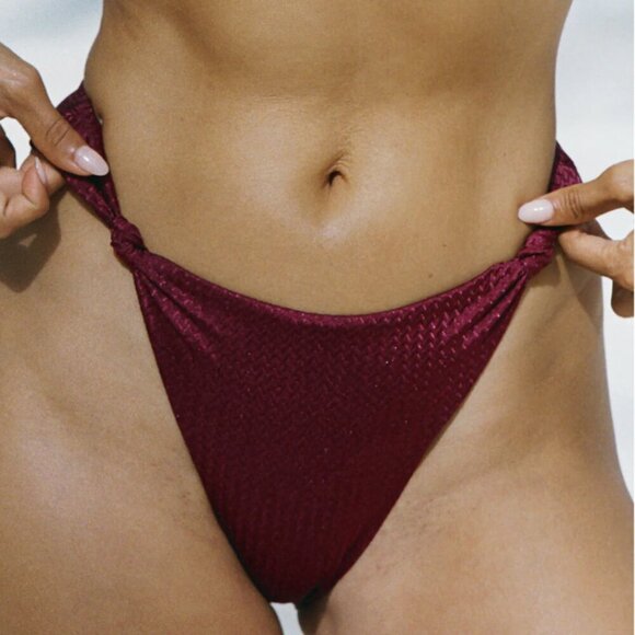 Berlook Burgundy Jacquard Knot Bikini Bottom 41 - Picture 1 of 10